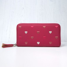 Bubble Gum Pink Faux Leather Purse with Gorgeous Embroidered Hearts